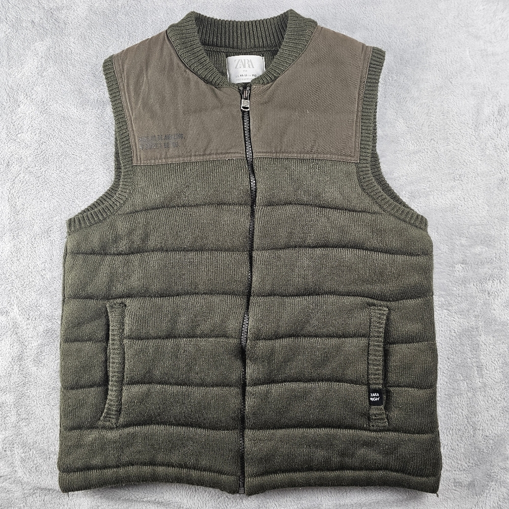 Zara Kids Zip Up Knitted Vest Size 11-12 Years Green